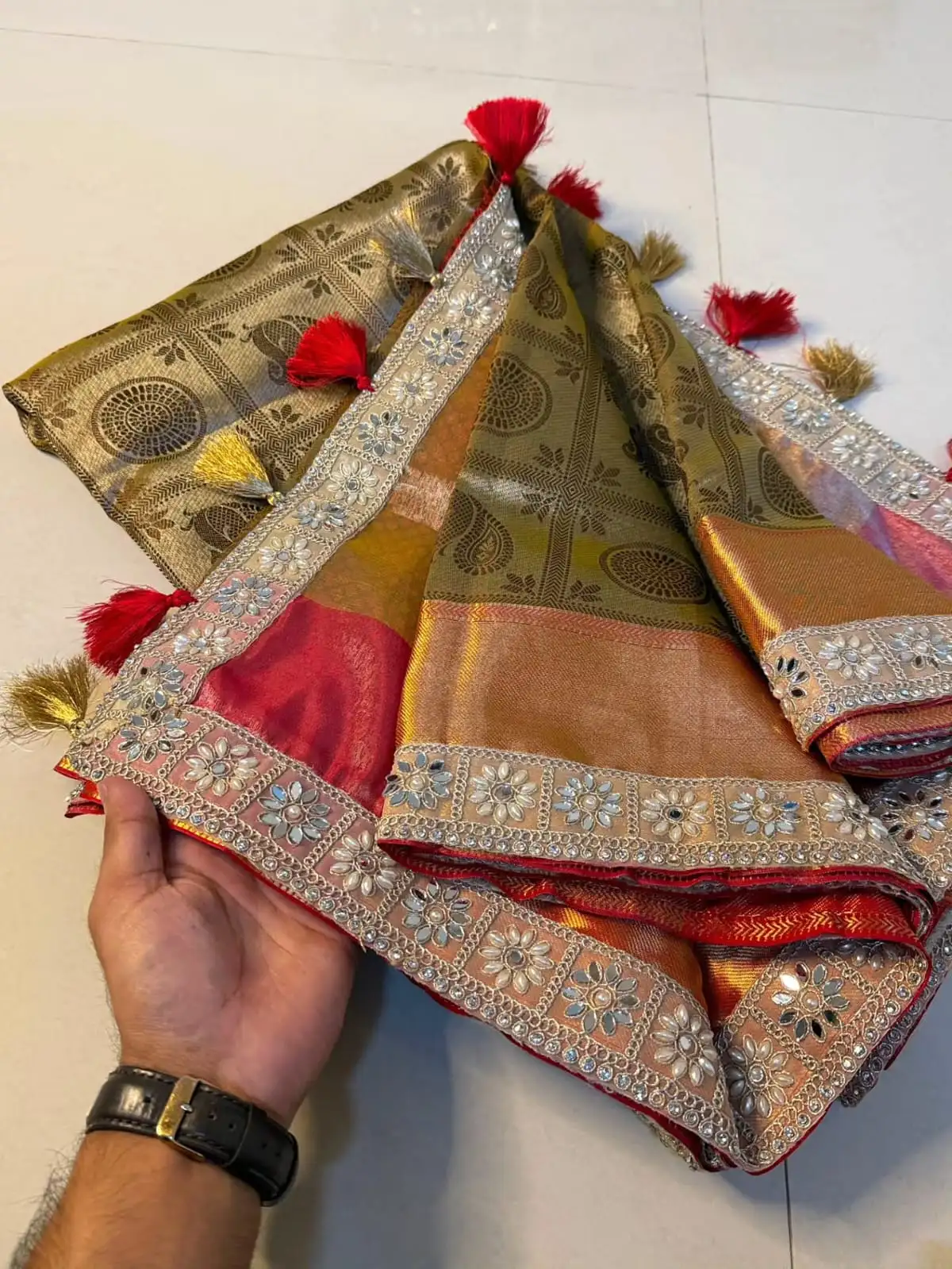 Banarasi Paisley Medallion Tissue Lace Saree